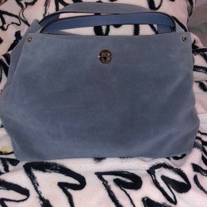 Kate Spade Blue Suede Stardust Willa Handbag Turnlock Satchel 11x14x6
